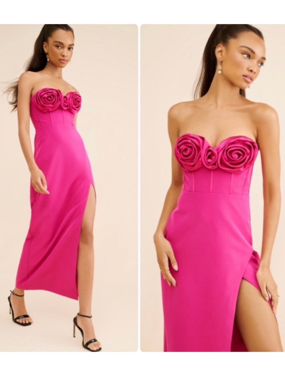 Monique Lhuillier Stella Rosette Strapless Dress